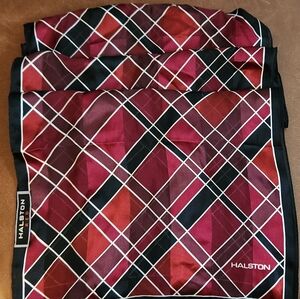 Halston Red Label Vintage Oblong Silk Scarf, striking red and black print